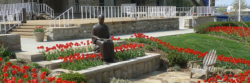 Ignatius Statue with Tulips